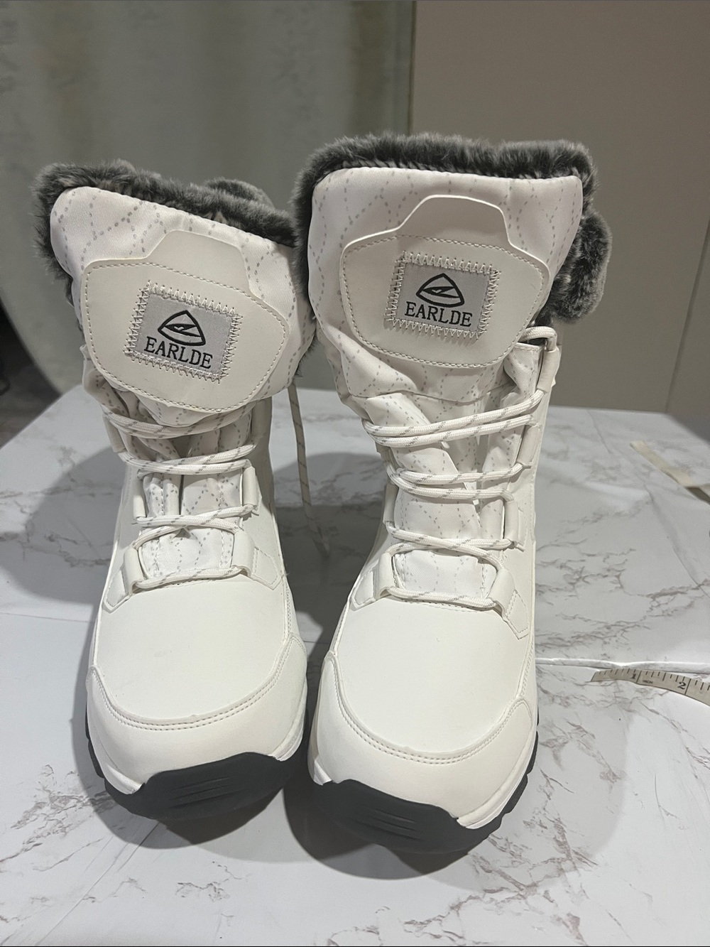 Vibram White Lace-Up Faux-Fur Winter Boots